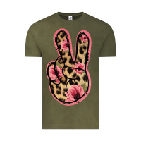 Vintage Olive Floral Leopard Peace Sign Vintage Tee - Jasminsmagicworld