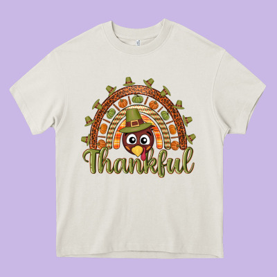 Turkey Rainbow Thankful Thanksgiving Heavy Core Tee Designed By Nancycooperartshop