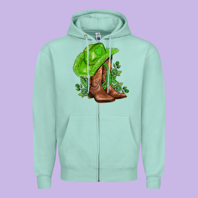 Green  Cowgirl And Roses Zipper Hoodie Designed By Adodesignshop
