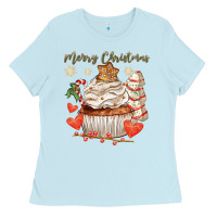 Baby Blue merry christmas cupcake Ladies Tee - CowGirlArtShop