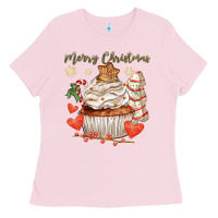 Bubblegum Pink merry christmas cupcake Ladies Tee - CowGirlArtShop