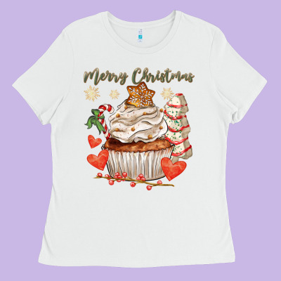 Merry Christmas Cupcake Ladies Tee Designed By Cowgirlartshop