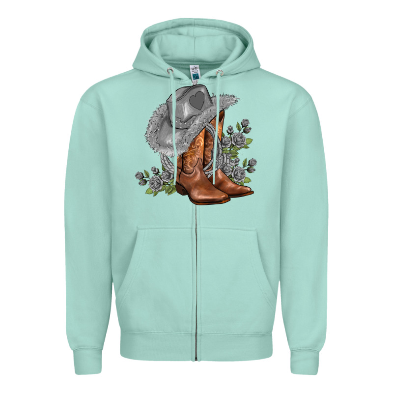 Gray Cowgirl And Roses Zipper Hoodie by AdoDesignShop | Teevron