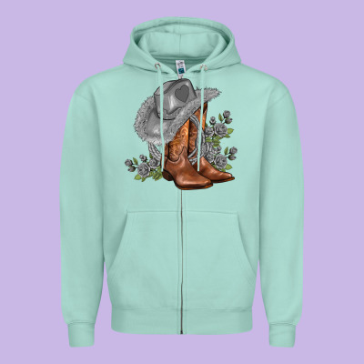 Gray Cowgirl And Roses Zipper Hoodie Designed By Adodesignshop