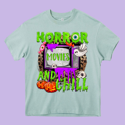 Horror Movies And Chill Heavy Core Tee Designed By Nancycooperartshop