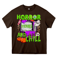 Chocolate Brown Horror movies and chill Heavy Core Tee - NancyCooperArtShop