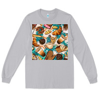 Moon Dust bakery coffee cups cookie and donut with turquoise glitter seamless pa Long Sleeve Tee - BundleAndBundleShop