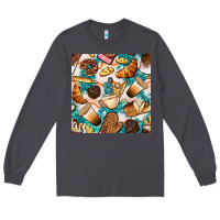 Smoke bakery coffee cups cookie and donut with turquoise glitter seamless pa Long Sleeve Tee - BundleAndBundleShop