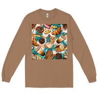 Toasted Coconut bakery coffee cups cookie and donut with turquoise glitter seamless pa Long Sleeve Tee - BundleAndBundleShop