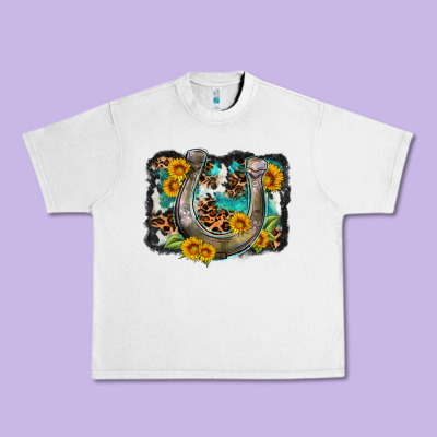 Western Leopard Cowhide Turquoise Background Horse Urban Heavy Tee Designed By Oliviacreatesart