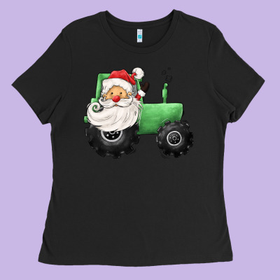 Santa Tractor Ladies Tee Designed By Cowgirlartshop