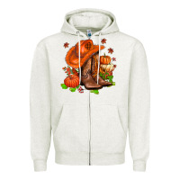 Oatmeal Heather fall pumpkins  cowgirl  and roses Zipper Hoodie - AdoDesignShop