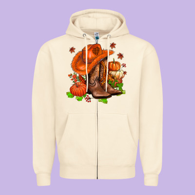 Fall Pumpkins  Cowgirl  And Roses Zipper Hoodie Designed By Adodesignshop