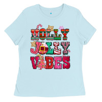 Baby Blue holly jolly vibes pink christmas Ladies Tee - CowGirlArtShop