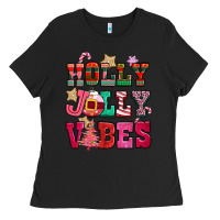 Black holly jolly vibes pink christmas Ladies Tee - CowGirlArtShop