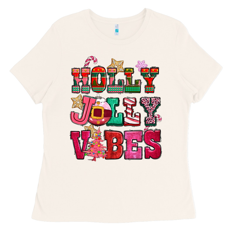 Holly Jolly Vibes Pink Christmas Ladies Tee by CowGirlArtShop | Teevron