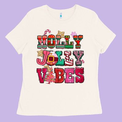 Holly Jolly Vibes Pink Christmas Ladies Tee Designed By Cowgirlartshop