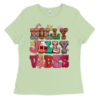 Matcha holly jolly vibes pink christmas Ladies Tee - CowGirlArtShop