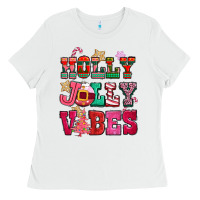 White holly jolly vibes pink christmas Ladies Tee - CowGirlArtShop