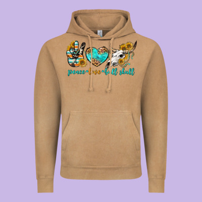 Peace Love Bull Skull Bbs Vintage Hoodie Designed By Bundleandbundleshop