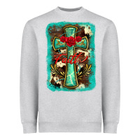 Heather Grey cross faith background Heavyweight Sweatshirt - BarkalooDesign