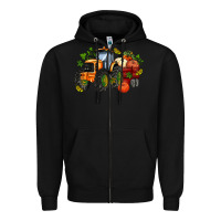 Black fall tractor with pumpkin Zipper Hoodie - AdoDesignShop