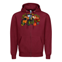 Burgundy fall tractor with pumpkin Zipper Hoodie - AdoDesignShop