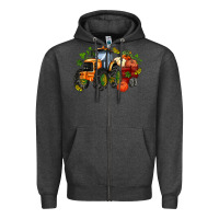 Charcoal Heather fall tractor with pumpkin Zipper Hoodie - AdoDesignShop
