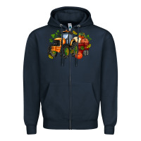 Navy fall tractor with pumpkin Zipper Hoodie - AdoDesignShop