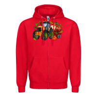 Red fall tractor with pumpkin Zipper Hoodie - AdoDesignShop