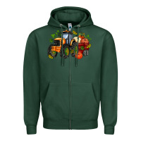 Sports Green fall tractor with pumpkin Zipper Hoodie - AdoDesignShop