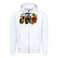 White fall tractor with pumpkin Zipper Hoodie - AdoDesignShop