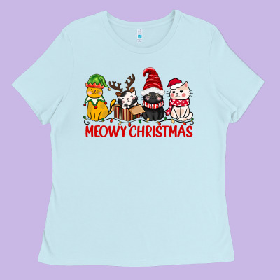 Meowy Christmas Ladies Tee Designed By Cowgirlartshop