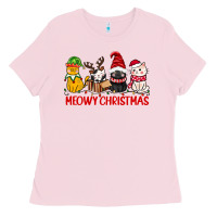 Bubblegum Pink meowy christmas Ladies Tee - CowGirlArtShop