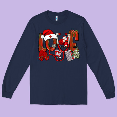 Christmas Love Nurse Bbs Long Sleeve Tee Designed By Bundleandbundleshop
