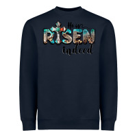 Navy he is risen indeed Heavyweight Sweatshirt - BarkalooDesign