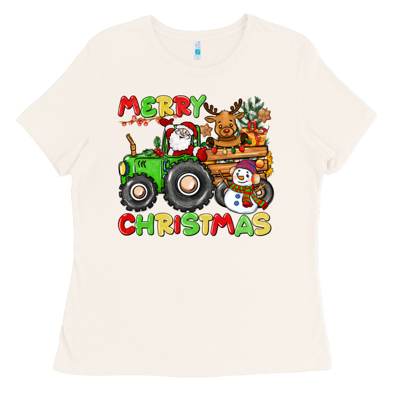 Merry Christmas Crew Tractor Ladies Tee by CowGirlArtShop | Teevron