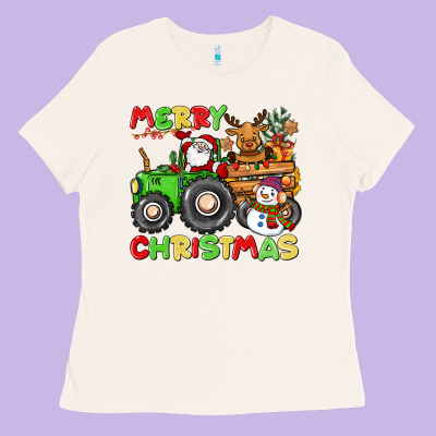 Merry Christmas Crew Tractor Ladies Tee Designed By Cowgirlartshop