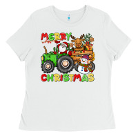 White merry christmas crew tractor Ladies Tee - CowGirlArtShop