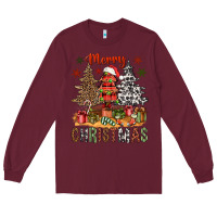Burgundy merry christmas with western trees bbs Long Sleeve Tee - BundleAndBundleShop
