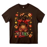 Chocolate Brown one merry mama christmas afro messy bun Heavy Core Tee - texasbilliewilder