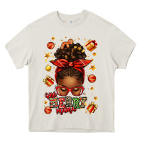 Cream one merry mama christmas afro messy bun Heavy Core Tee - texasbilliewilder