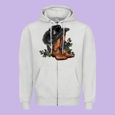 Black Cowgirl  And Roses Zipper Hoodie Designed By Adodesignshop