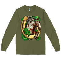 Army Green Horse with horseshoe st patricks day Long Sleeve Tee - FaDigitalArtStudio