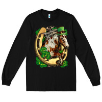 Black Horse with horseshoe st patricks day Long Sleeve Tee - FaDigitalArtStudio
