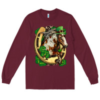 Burgundy Horse with horseshoe st patricks day Long Sleeve Tee - FaDigitalArtStudio