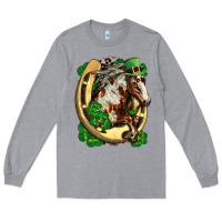 Heather Grey Horse with horseshoe st patricks day Long Sleeve Tee - FaDigitalArtStudio