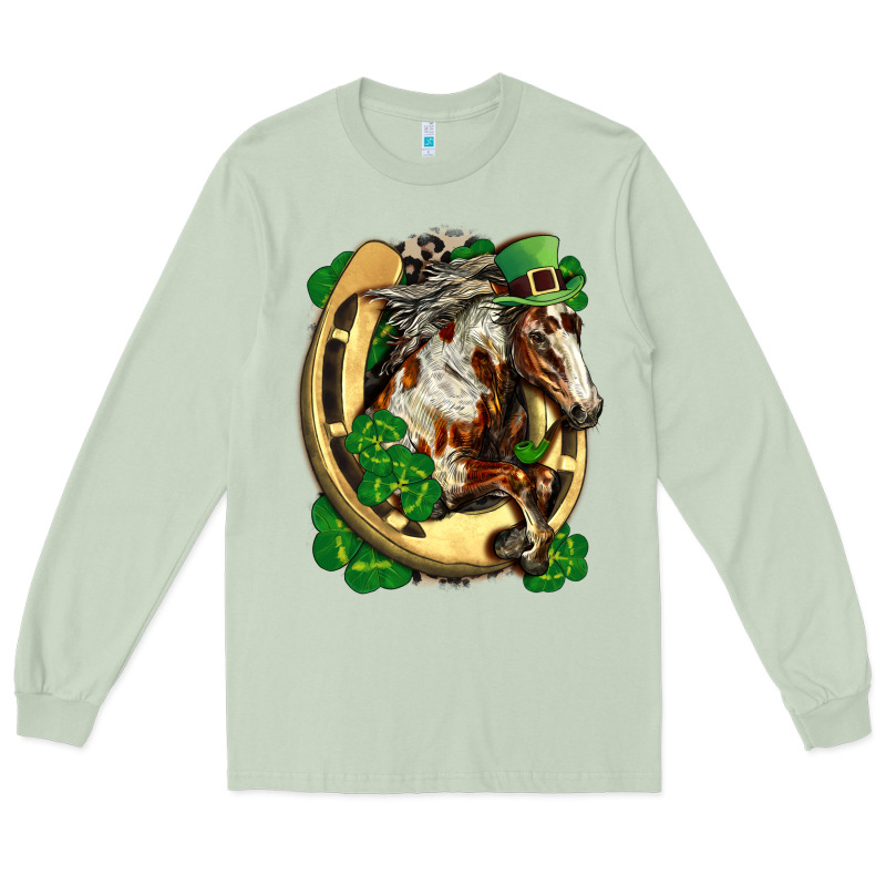 Horse With Horseshoe St Patricks Day Long Sleeve Tee by FaDigitalArtStudio | Teevron