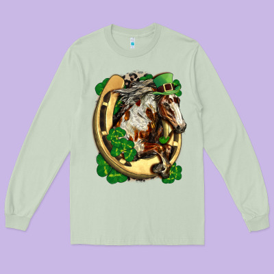 Horse With Horseshoe St Patricks Day Long Sleeve Tee Designed By Fadigitalartstudio