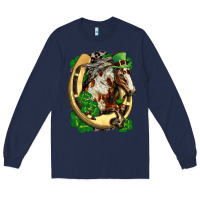 Navy Horse with horseshoe st patricks day Long Sleeve Tee - FaDigitalArtStudio